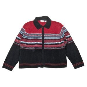Croft & Barrow Cardigan‎ Sweater Zip Up Red Fair Isle Faux Fur Collar Women's XL
